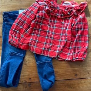 J Crew Crewcuts plaid shirt and Abercrombie jeans.